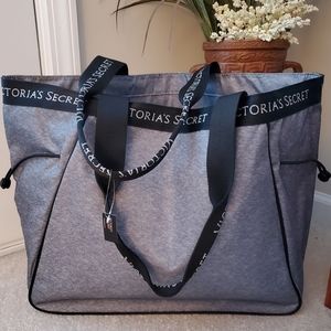 Victoria's Secret VS Large Tote Overnight Gym Bag Gray Brand New With Tags Logo